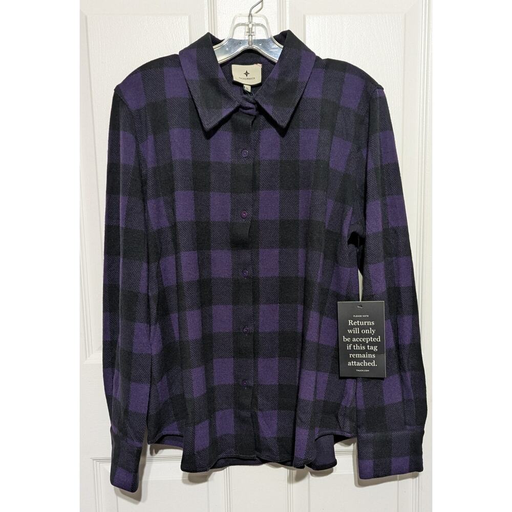 Tuckernuck Flannel Shirt Large Purple Black Buffalo Check Plaid Western Yoke NWT - Picture 8 of 15